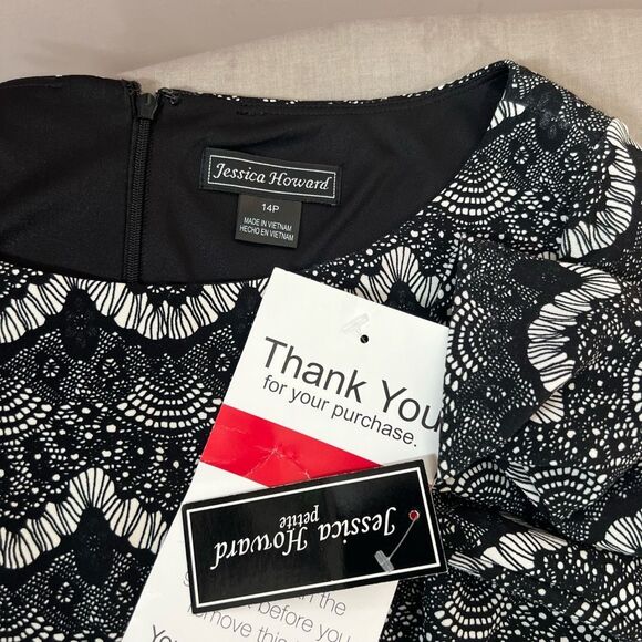 Jessica Howard NWT 3/4 sleeve black and white print sheath dress size 14p - Picture 4 of 7